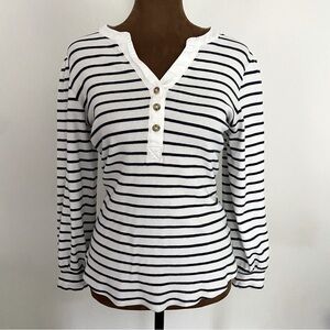 Lauren Conrad Navy and White Striped Henley Top.